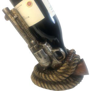 Cowboy Western Wine Holder Double Six Shooter Pistol Guns with Bull Ropes Decor